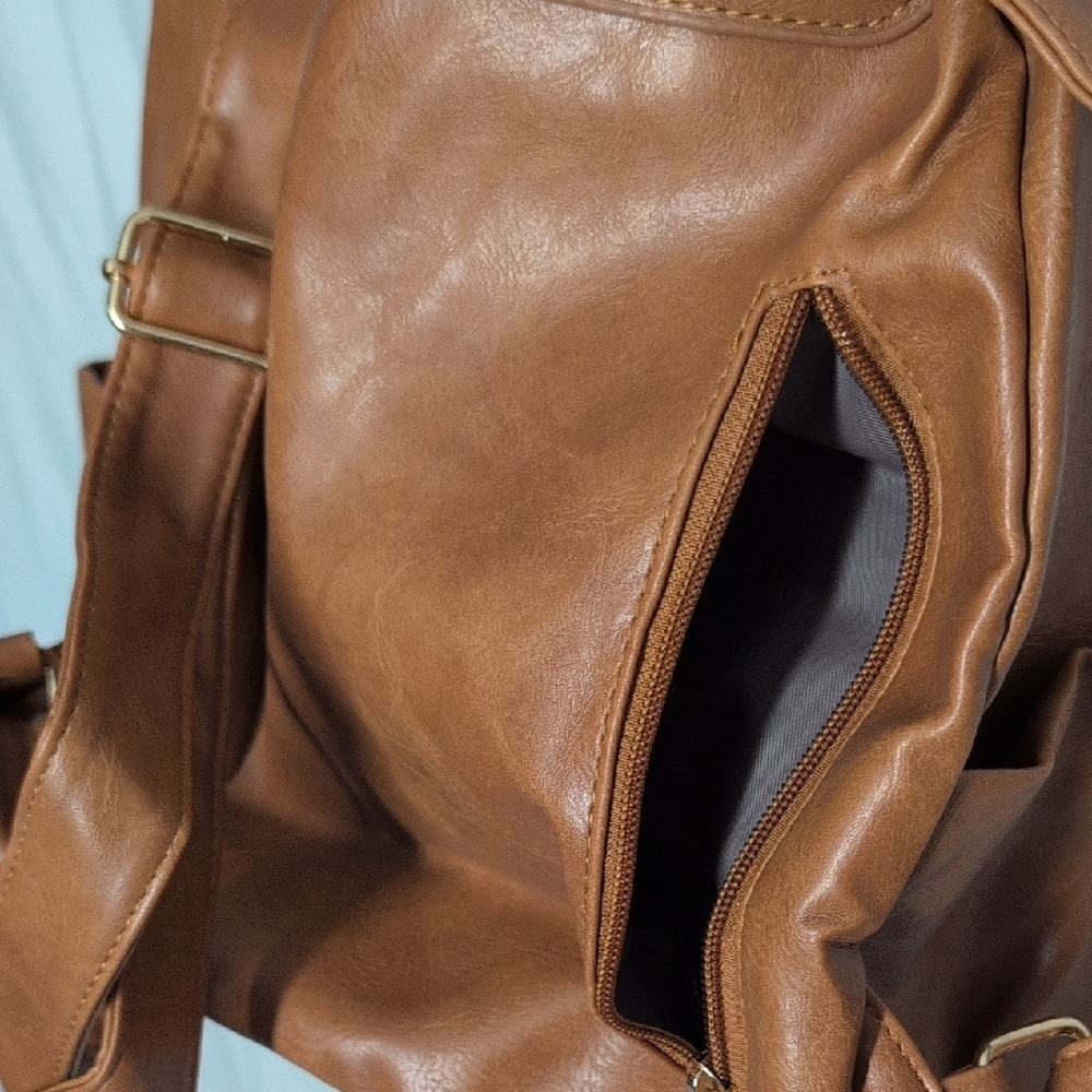 Modern+Chic Brown Backpack/Purse with Colorful Reversible/Removable Strap - Picture 6 of 12